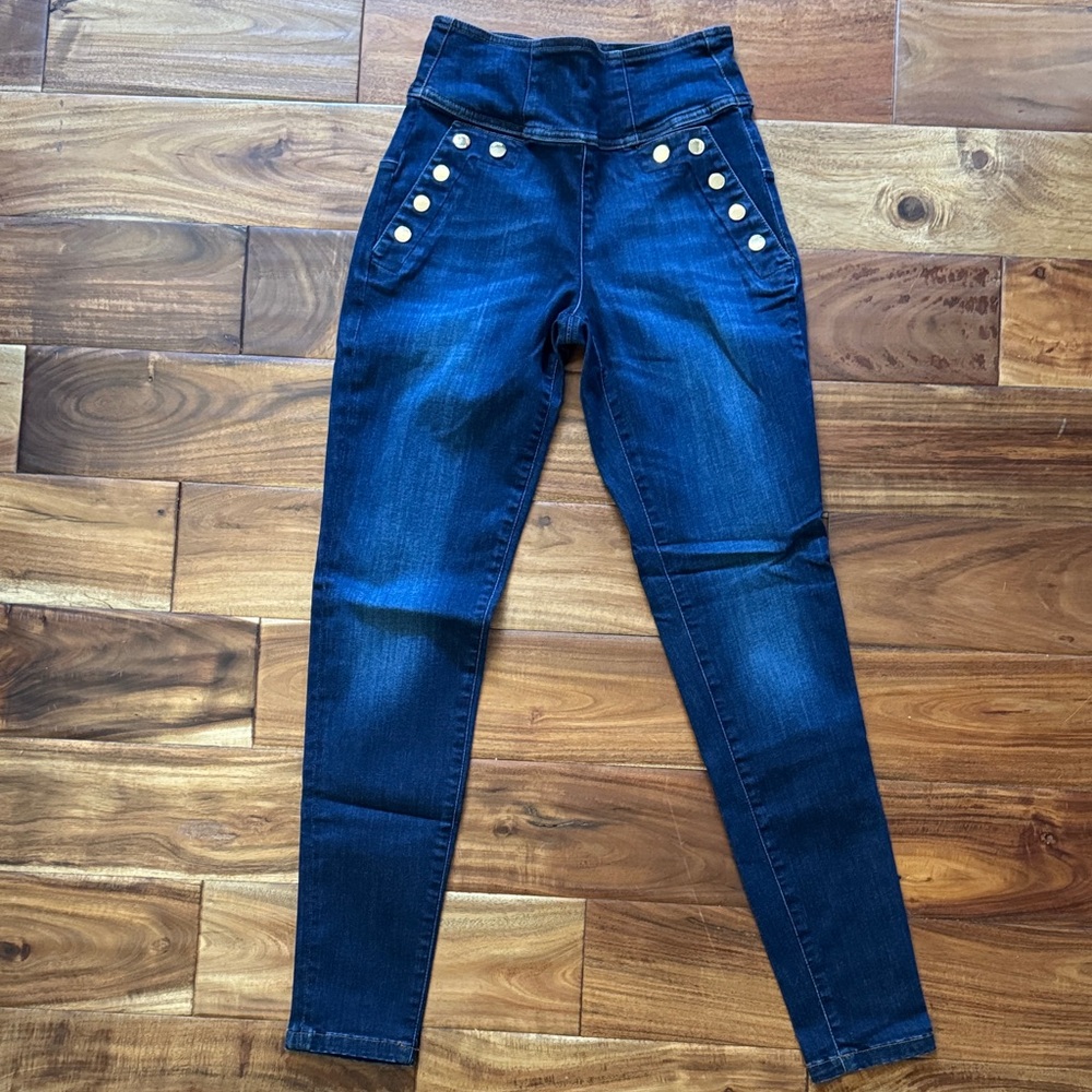 Guess High Rise Dark Blue Jeans with Gold Buttons